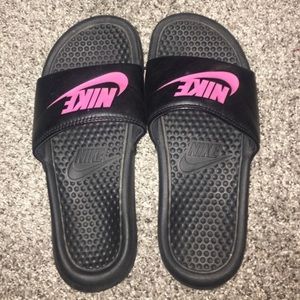 Black & Pink Nike Slides/Sandals